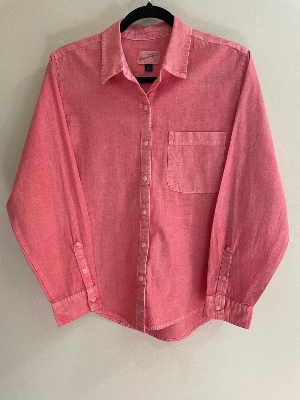 Universal Thread Pink Long Sleeve Button Down Shirt Size M-88% Cotton 12% Linen
